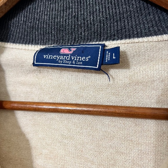 Vineyard Vines Mens Tan Quarter Zip Pullover Sweater Size L Cotton Whale‎ Logo - Picture 3 of 6